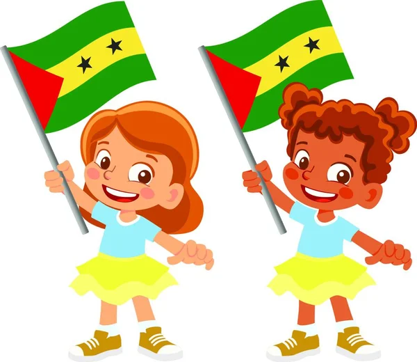 Flagge Von Sao Tome Und Principe Der Hand — Stockvektor