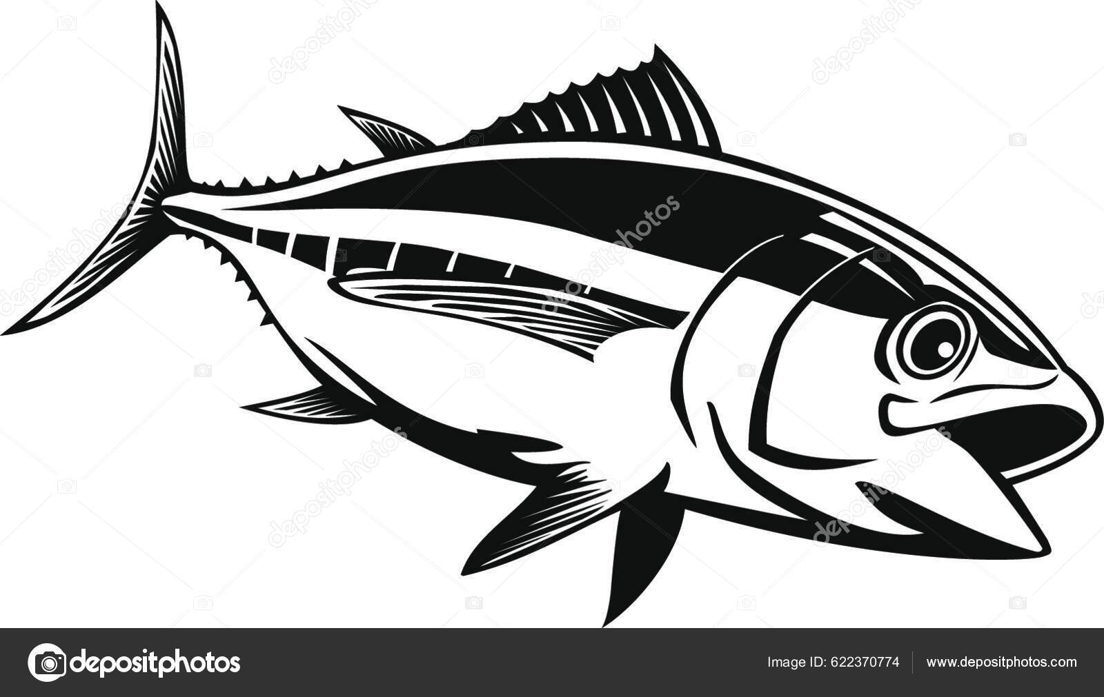 Bigeye Tuna Thunnus Obesus Swimming Retro Black White Stock Vector by