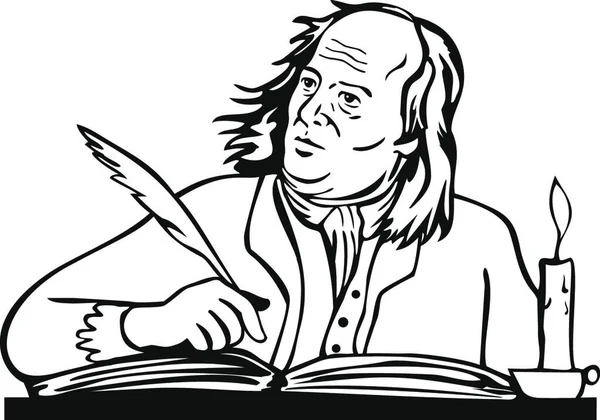 Benjamin Franklin Amerikanischer Universalgelehrter Und Gründervater Der Vereinigten Staaten Schreibt — Stockvektor
