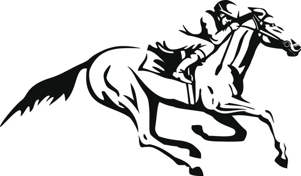 Jockey Riding Horse Horseback Horse Racing Retro Black White — Stock Vector