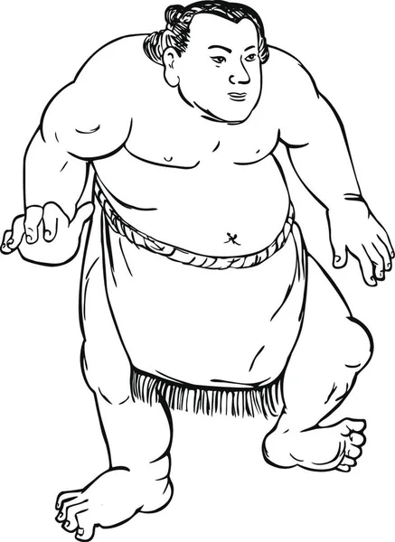 Profissional Sumo Wrestler Rikishi Luta Stance Ukiyo Ukiyo Preto Branco —  Vetores de Stock