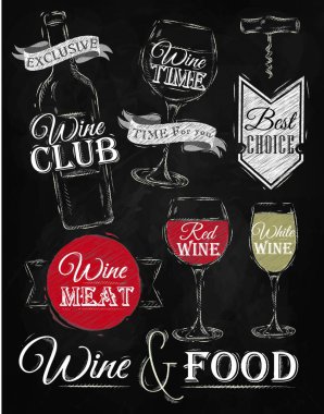 Şarap elementlerini ayarlayın, vektör illüstrasyonu basit tasarım 