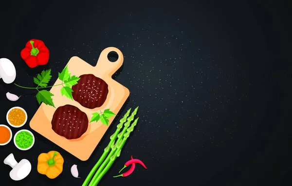 Siyah Masa Mutfağında Sebzeleri Çizimi — Stok Vektör