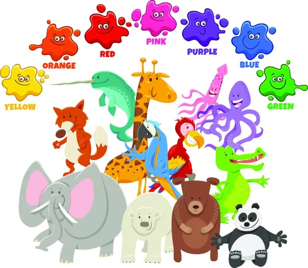 Βασικά Χρώματα Για Παιδιά Ομάδα Χαρακτήρων Ζώων — Διανυσματικό Αρχείο