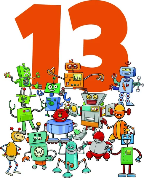 Número Treze Banda Desenhada Robôs Grupo — Vetor de Stock