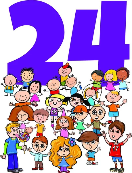 Nummer Vierentwintig Cartoon Kinderen Groep — Stockvector