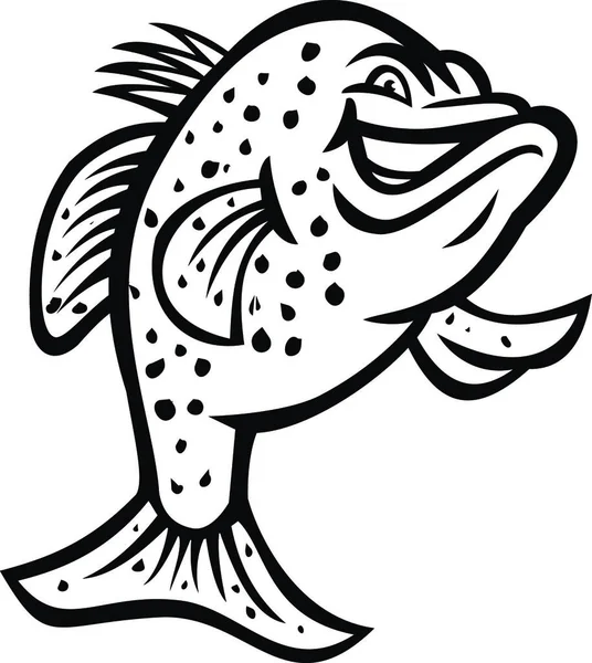 Crappie Fish Standing Mascota Blanco Negro — Vector de stock