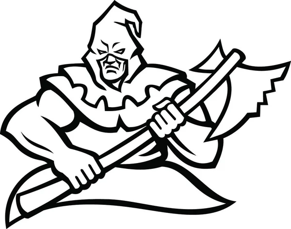 斧マスコット黒と白を運ぶフード付き中世の執行者 — ストックベクタ