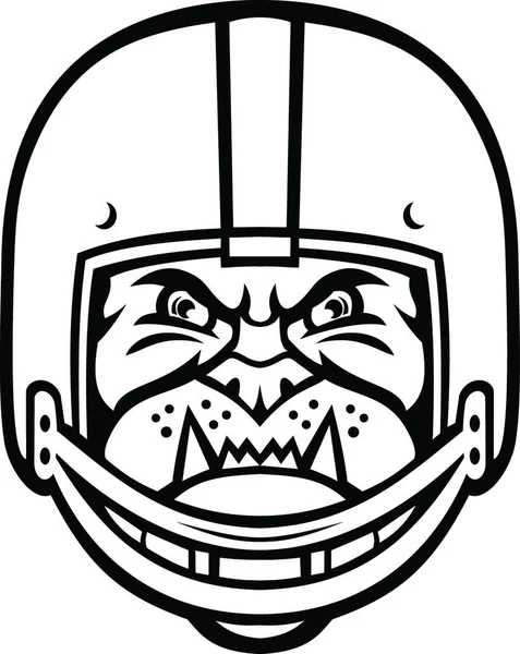 Bouledogue Portant Casque Football Américain Vue Face Mascotte Noir Blanc — Image vectorielle