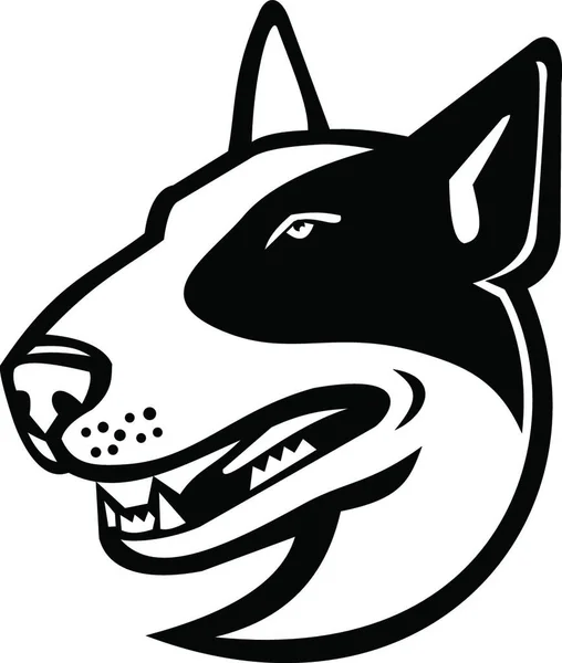 Head Bull Terrier Dog Side View Mascot Black White — стоковий вектор