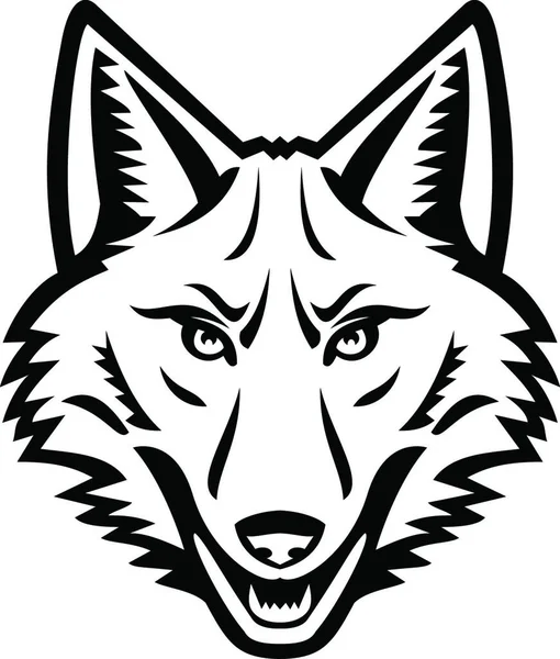 Kopf Einer Coyote Frontansicht Maskottchen Schwarz Und Weiß Vektorillustration Einfaches — Stockvektor