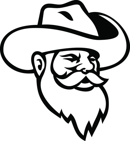 Глава Компании Miner Wearing Beard Cowboy Hat Mascot Векторная Иллюстрация — стоковый вектор