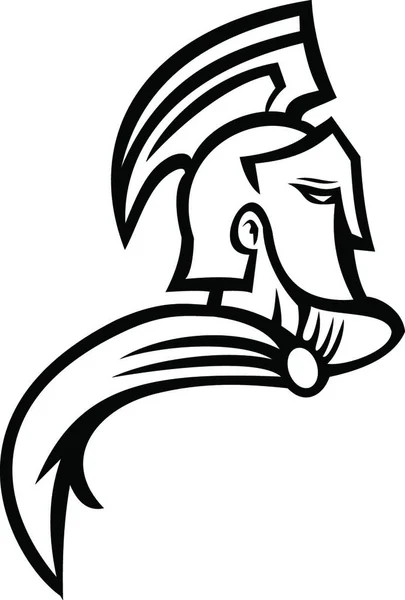 Bust Trojan Warrior Side View Mascot Black White Vector Illustration — Stock Vector