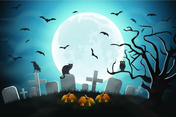 Halloween Éjszakai Háttér Banner Vektor Illusztráció Egyszerű Tervezés — Stock Vector