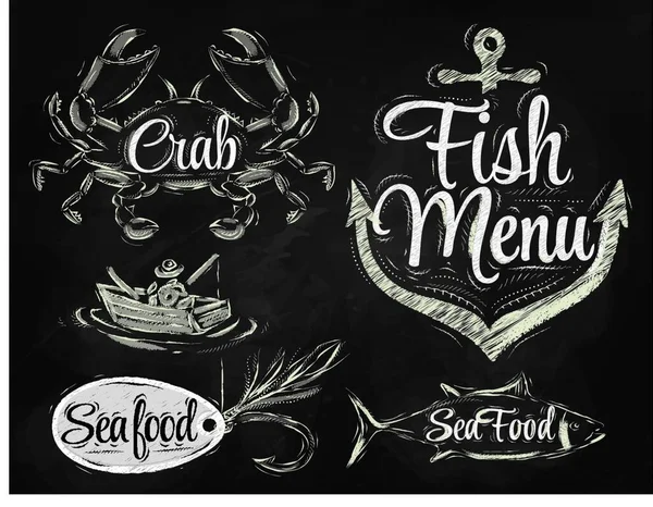 Seafood Menu Elements Vector Illustration Simple Design — Stock Vector