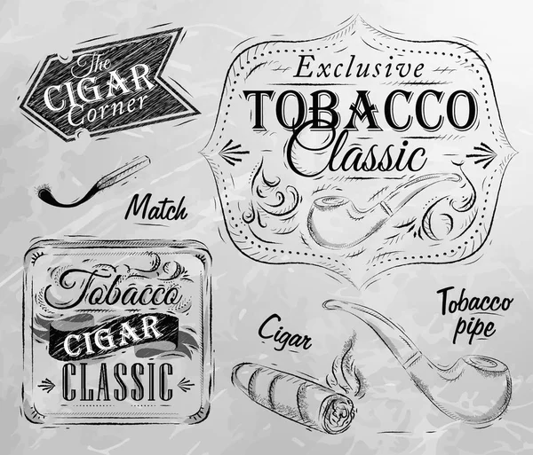Gyűjtött Dohány Szén Vektor Illusztráció Egyszerű Tervezés — Stock Vector