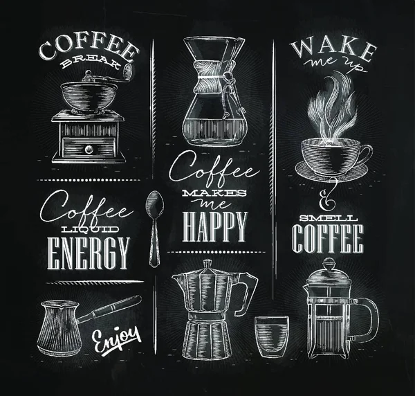 Café Símbolos Tiza Vector Ilustración Diseño Simple — Vector de stock