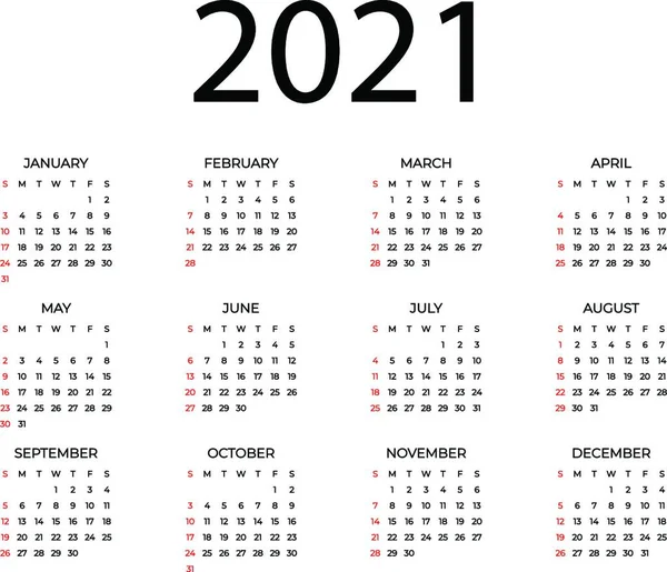 Calendar 2021 Year Vector Illustration Simple Design — Stock Vector