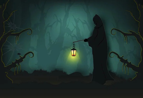 Karanlık Ormanda Ölüm Meleği Cadılar Bayramı Kağıt Sanatı Geçmişi — Stok Vektör