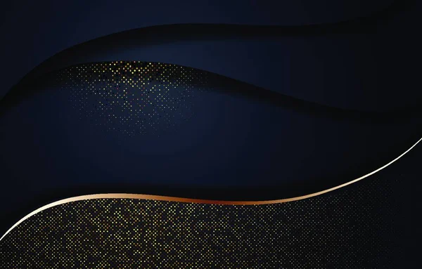 Μαύρη Αφηρημένη Καμπύλη Εικονογράφηση Χρυσό Φόντο Glitter Halftone — Διανυσματικό Αρχείο