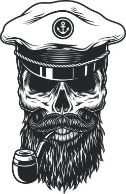 Monokrom vintage kafatası, vektör illüstrasyonu basit tasarım