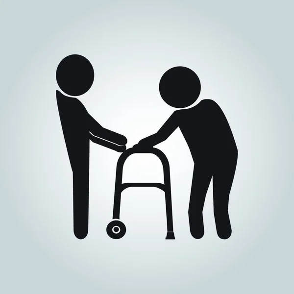 Hombre Ayuda Paciente Anciano Con Andador — Archivo Imágenes Vectoriales