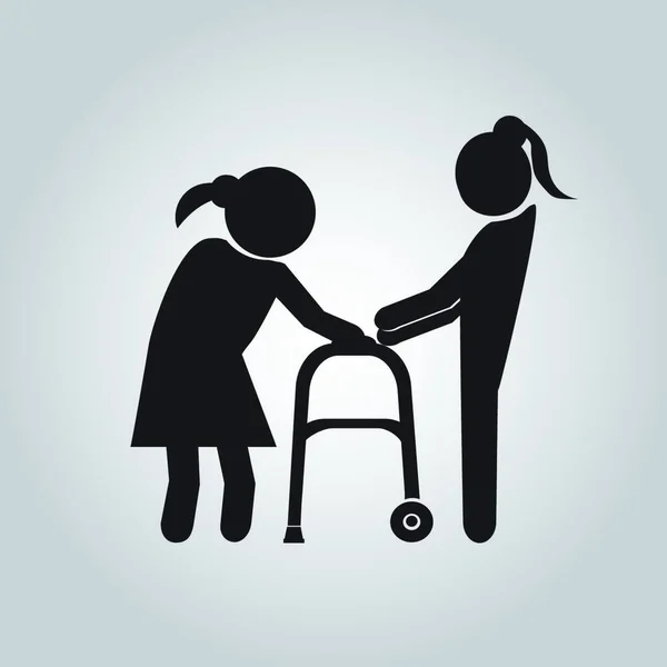 Vrouw Helpt Oudere Patiënt Met Een Walker — Stockvector