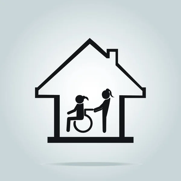 残疾人护理 家庭标志图标 病媒图解 简易设计 — 图库矢量图片