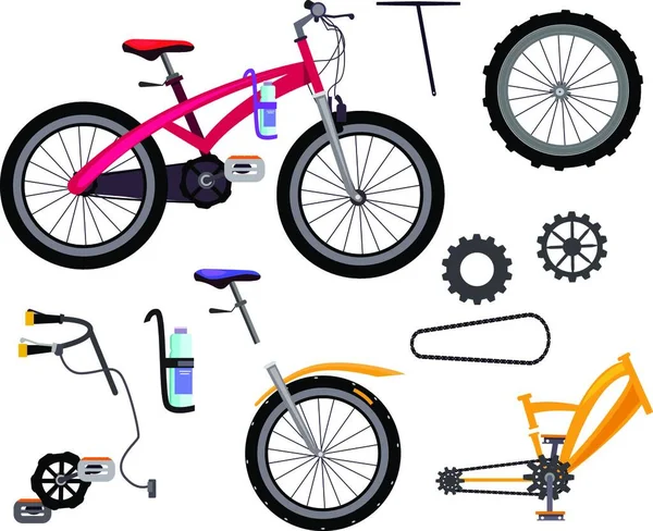 Σύνολο Λεπτομερειών Ποδηλάτων Διανυσματική Απεικόνιση Απλή Σχεδίαση — Διανυσματικό Αρχείο