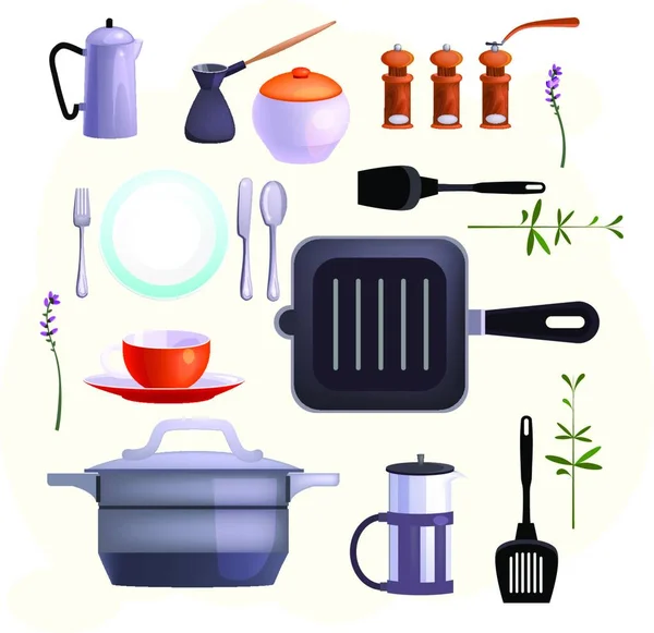 Εικονίδια Εξοπλισμού Κουζίνας Διανυσματική Απεικόνιση Απλό Σχέδιο — Διανυσματικό Αρχείο