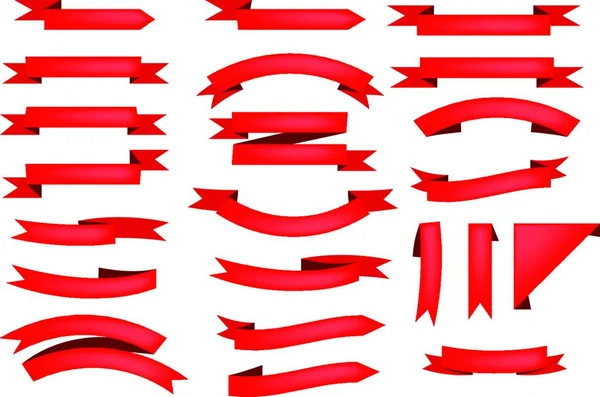 Set Roter Bandrollen Vektorillustration Einfaches Design — Stockvektor