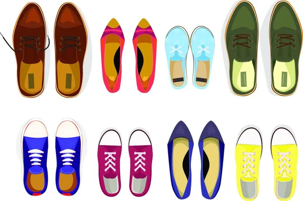 Conjunto Vários Sapatos Masculinos Femininos — Vetor de Stock