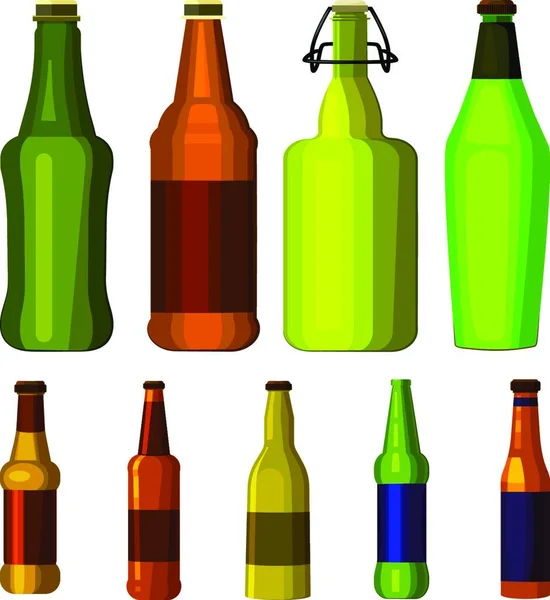 Set Bottiglie Birra Disegno Semplice Illustrazione Vettoriale — Vettoriale Stock