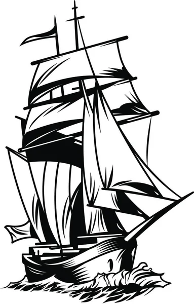 Винтажная Монохромная Концепция Морского Корабля Векторная Иллюстрация Простая Конструкция — стоковый вектор