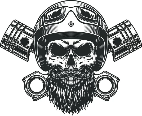 髭や口ひげのあるオートバイの頭蓋骨 ベクトルイラストシンプルなデザイン — ストックベクタ