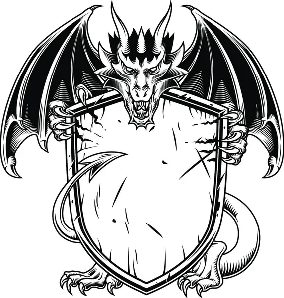 Dragon Avec Bouclier Illustration Vectorielle Design Simple — Image vectorielle