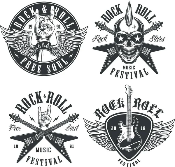 Rock Roll Emblems Vector Illustration Simple Design — Stock Vector