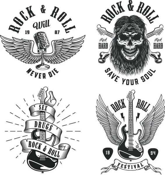 Rock Roll Emblems Vector Illustration Simple Design — Stock Vector