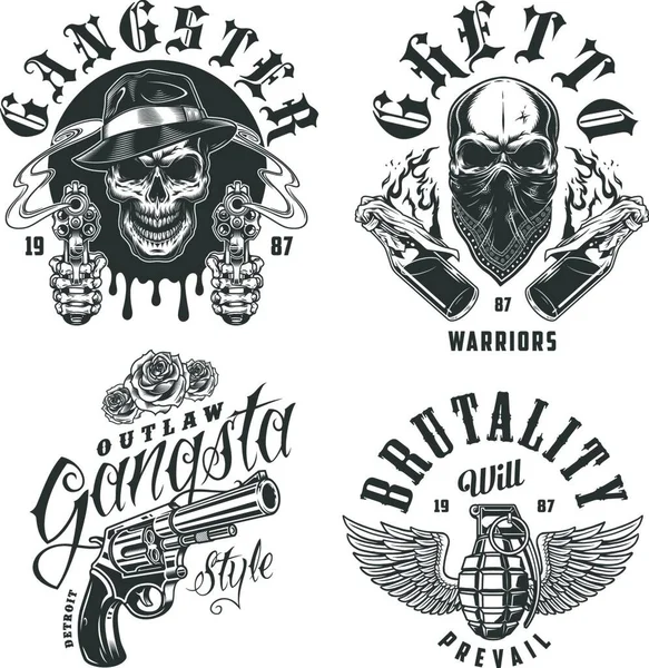 Uppsättning Gangster Emblem — Stock vektor