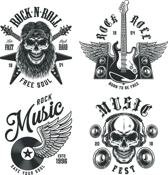 Emblemi Del Rock Roll Illustrazione Vettoriale Design Semplice — Vettoriale Stock