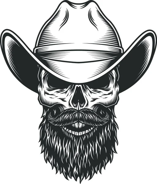 Schedel Cowboy Hoed Vector Illustratie Eenvoudig Ontwerp — Stockvector