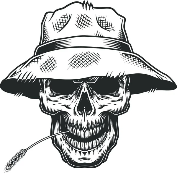 Crâne Dans Chapeau Paille Illustration Vectorielle Design Simple — Image vectorielle
