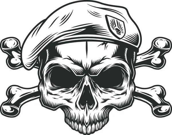 Soldier Skull Jaw Beret Vector Illustration Simple Design — Stock Vector