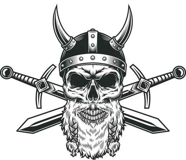 Vintage Bearded Viking Skull Vector Illustration Simple Design — Stock Vector