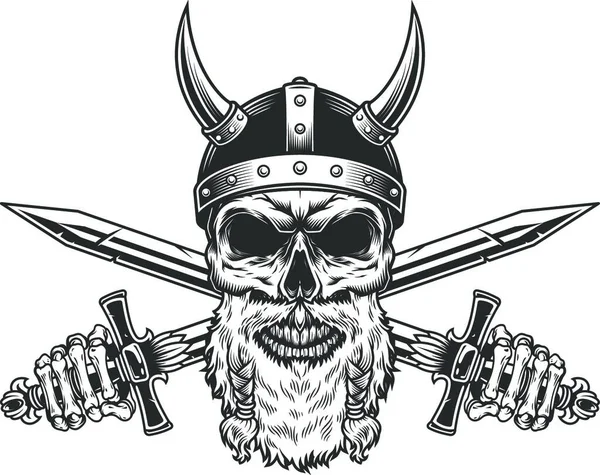Crânio Viking Barbudo Monocromático Vintage Ilustração Vetorial Design Simples — Vetor de Stock