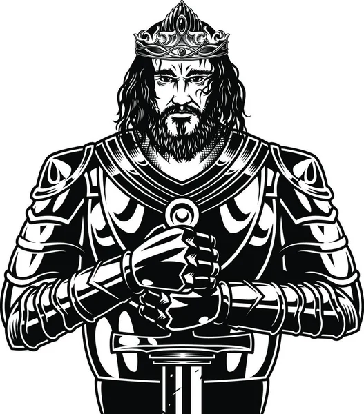 Винтажный Храбрый Бородатый Воин Король Векторная Иллюстрация Простая Конструкция — стоковый вектор