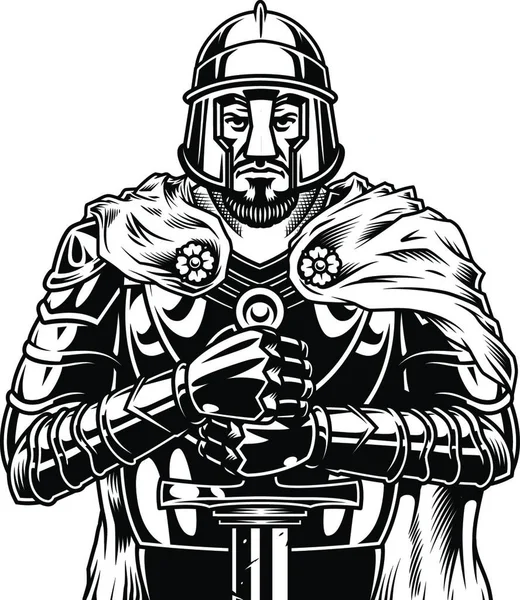 古色古香的中世纪战士 矢量图解简单设计 — 图库矢量图片