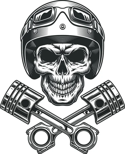헬멧의 빈티지 오토바이 두개골 일러스트 디자인 — 스톡 벡터