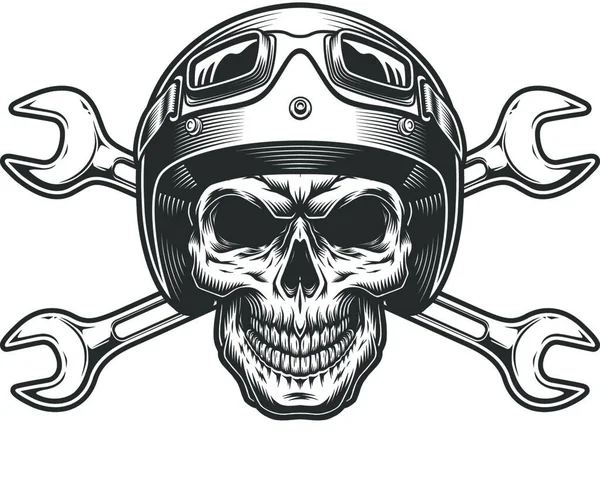 Moto Miğferli Eski Motosikletçi Kafatası Vektör Çizimi Basit Tasarım — Stok Vektör