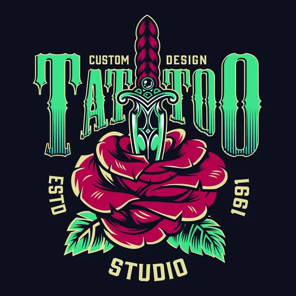Vintage Tattoo Studio Colorful Label Vector Illustration Simple Design — Stock Vector